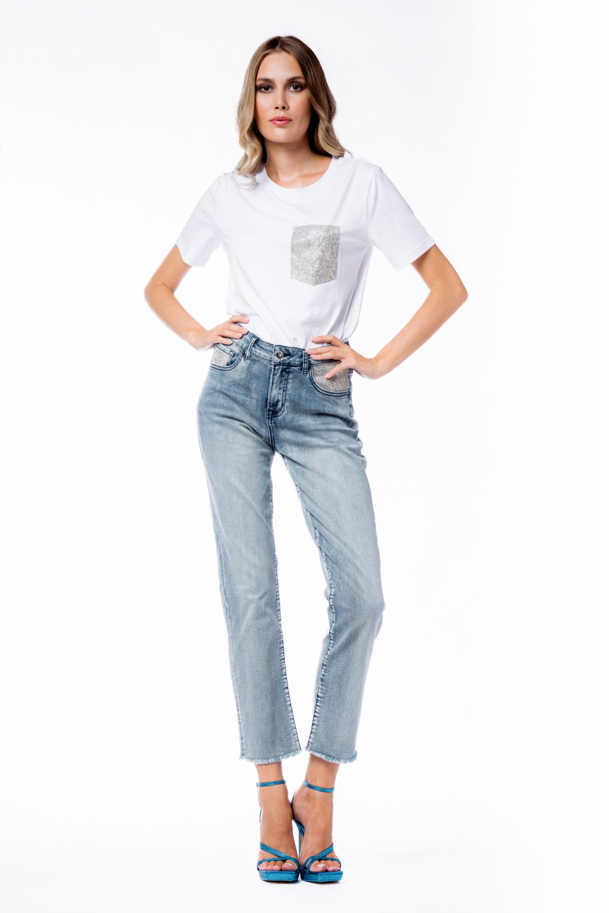 T- shirt donna tasca diamanti